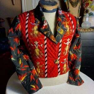 Marie Studer designs short jacket San Diego, Ca bright red Small quilted design